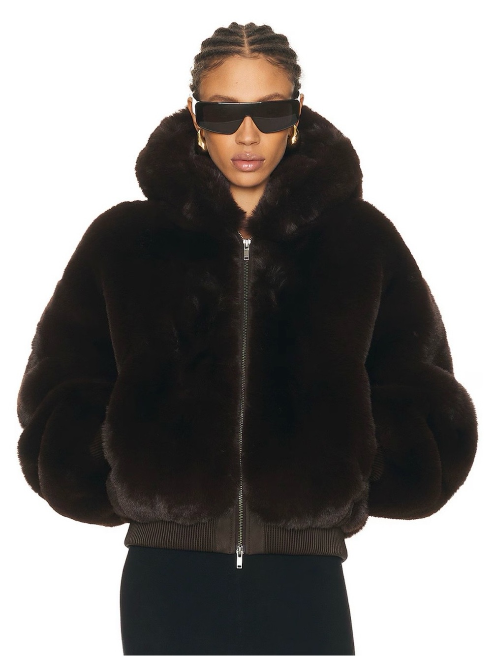 SKIMS Dark Brown Faux Fur Hooded Jacket Size 2XL.